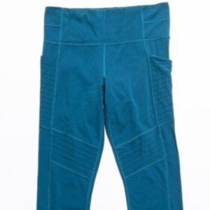 VGUC Athleta Salutation Stash Pocket Moto Tight Ribbed Dark Teal Leggings